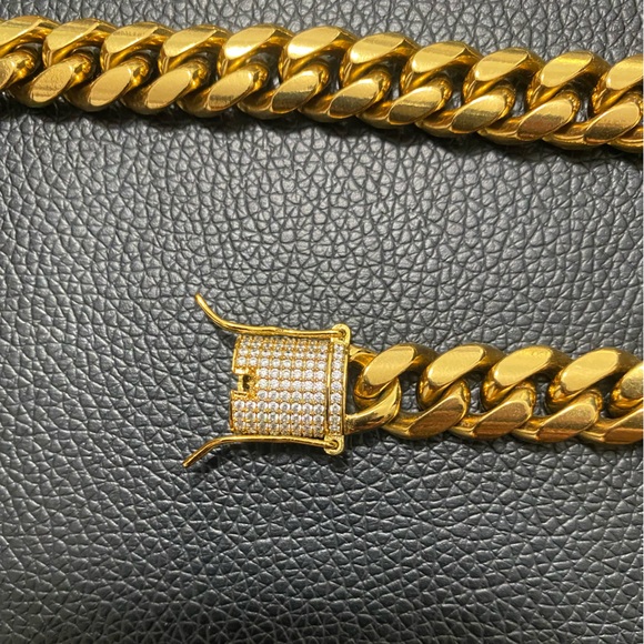 18k CUBAN LINK CHAIN AND BRACELET 18k GOLD PLATED 30" 9.5mm - Picture 12 of 16
